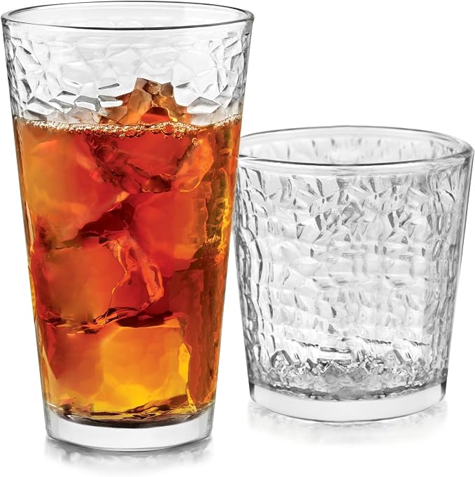 Libbey Yucatan Tumbler and Rock Drinking Glasses Set, Textured 16 Piece by Libbey