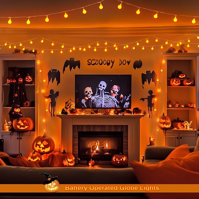 JMEXSUSS 100 LED Orange Globe String Lights Battery Operated, 33ft 8 Modes - Image 5