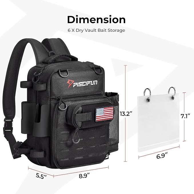 Piscifun Fishing Tackle Backpack, Convertible Sling or Waist Pack, 16-Pocket - Image 6