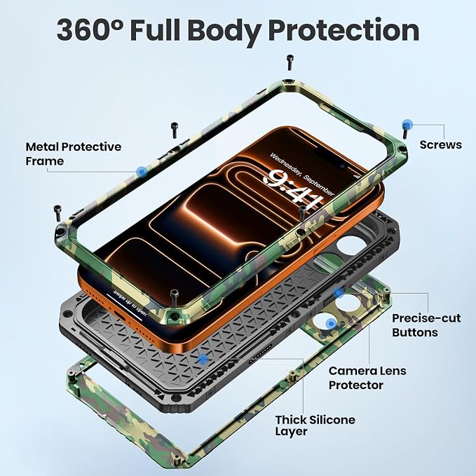 Mitywah Waterproof Case for iPhone 17 Pro, Rugged Metal Case - Image 5