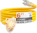 6 ft 10 Gauge Heavy Duty 3 Outlet Extension Cord Splitter by Deeklify