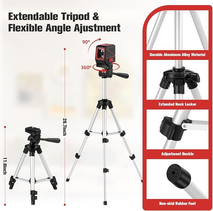 Laser Level with Tripod, 100 feet Green Cross Line Self Rotary Leveling Laser - Image 2