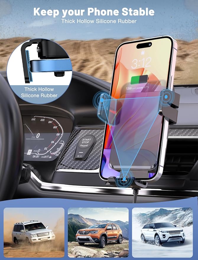 Wireless Car Charger, MOKPR Auto-Clamping Car Mount 15W/10W/7.5W Fast Charging - Image 5