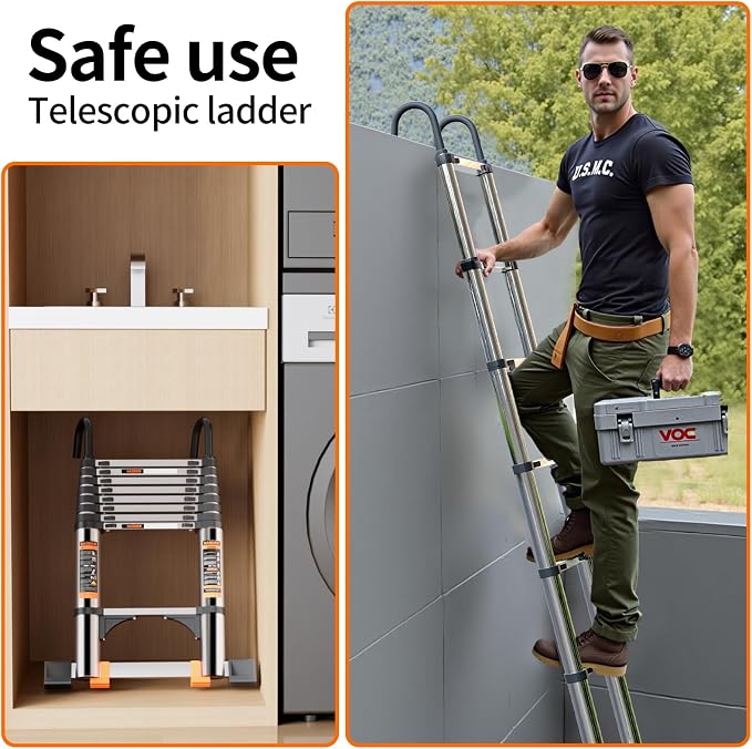 Telescoping Ladder, with Stable Hook and stabilizer barand, 12.5 FT Extension - Image 8