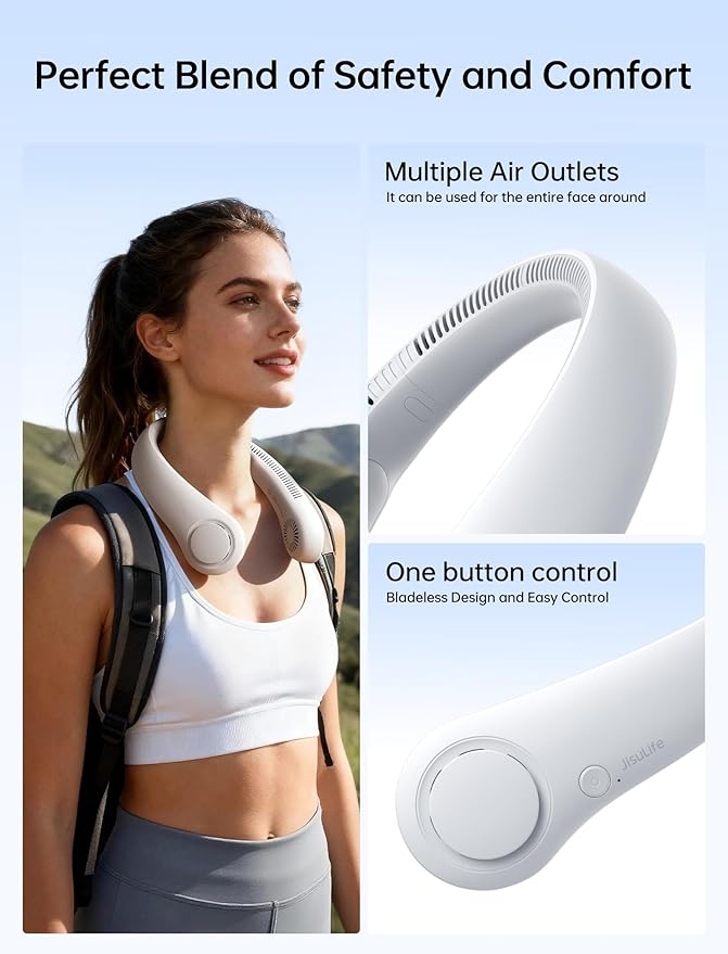 JISULIFE Portable Neck Fan, Hands-Free Bladeless, 5 Speeds, 4000 mAh Battery - Image 4