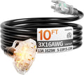 10 ft 16/3 awg 3 Outlet Extension Cord Splitter by Deeklify