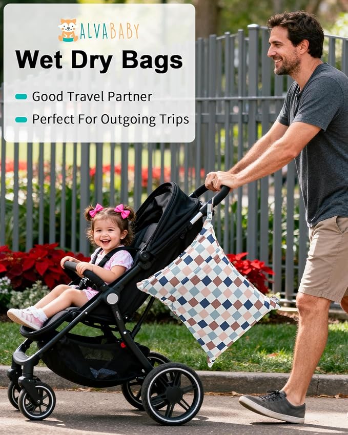 ALVABABY 3 pcs Cloth Diaper Wet Dry Bags Waterproof Reusable - Image 7