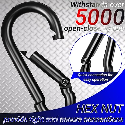 12 Pack2.36 Spring Snap Hook Carabiners, Galvanized Steel Black Small Carabiner - Image 3