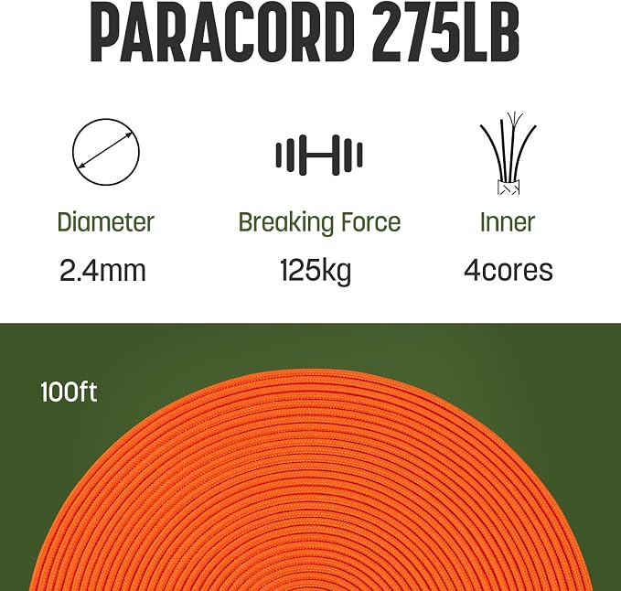 2.4mm Paracord 275LBS 100FT Rope Cord - Image 2
