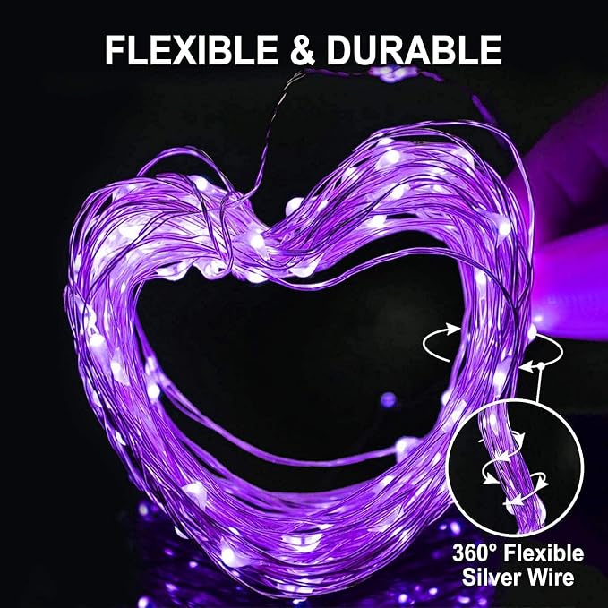 JMEXSUSS 2 Pack Solar Fairy Lights Outdoor, 33ft 100 LED Purple Christmas Lights - Image 7