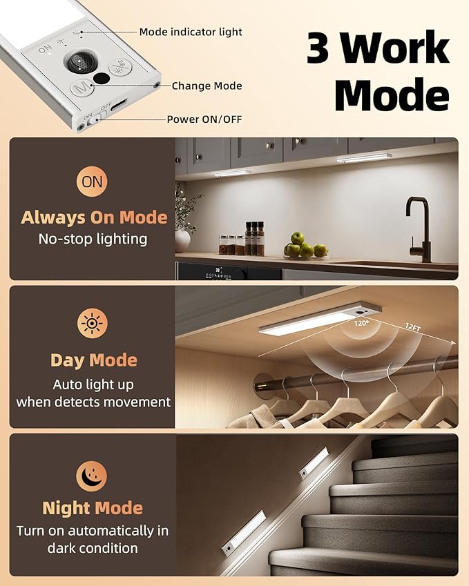 EZVALO 10inch Under Cabinet Lighting, LED Motion Sensor Light Indoor, 2400mAh - Image 5