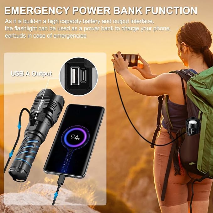 Super Bright Flashlight High Lumens 100000 Rechargeable, Strong 50W LED - Image 5