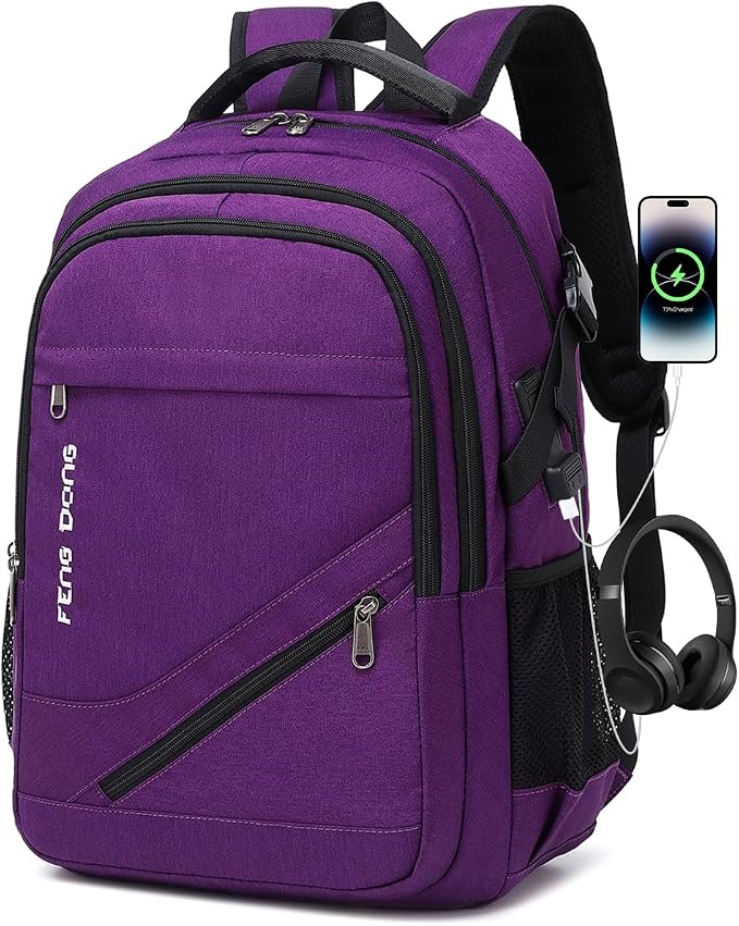 FENGDONG Durable Waterproof Travel Large Laptop Backpack 17.3 inch, College by FENGDONG