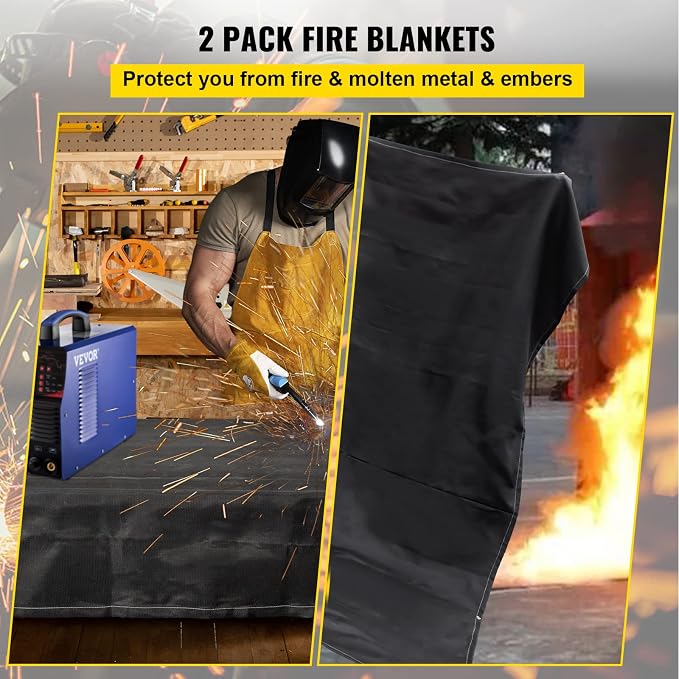 VEVOR Fire Blankets, 2 Pack Welding Blankets, 1022°F Flame Retardant Blanket - Image 2