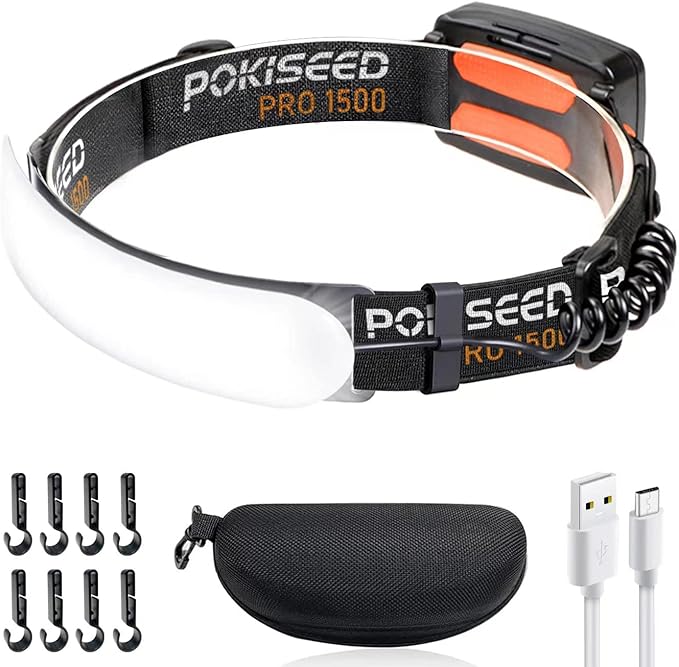 LED Headlamp Rechargeable, Super Bright 1500 Lumens 230° Wide Beam Headlamp by Pokiseed