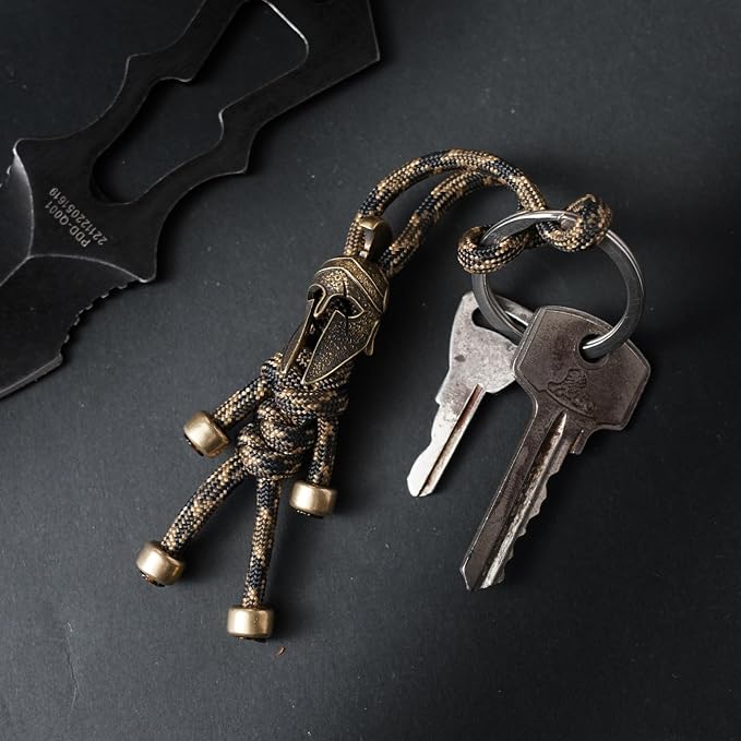 Paracord Keychain with Retro Brass Helmet Bead - Image 2