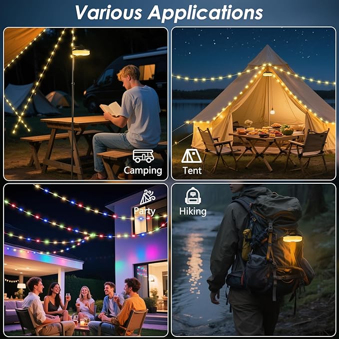 2Pack Camping String Lights, 4-in-1 Quick Storage Camp Light, 8Mode 32.8FT - Image 6