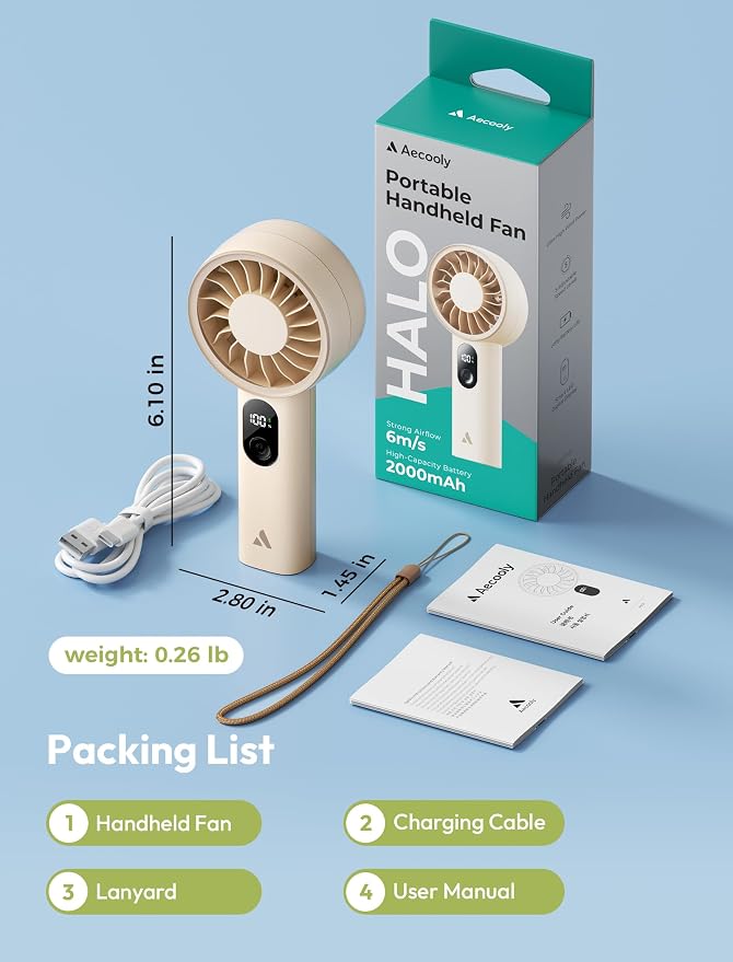 Aecooly Mighty Portable Fan, Powerful Handheld Fan, USB Rechargeable, Mini - Image 8