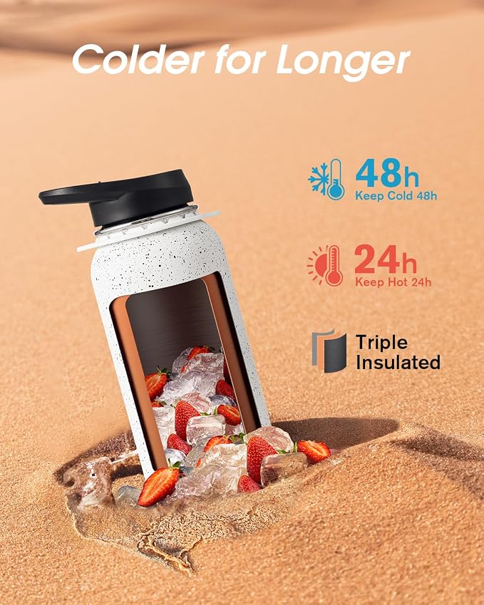 Coolflask Water Bottle with Straw, 40 oz Insulated Metal Water Flask with Straw - Image 2