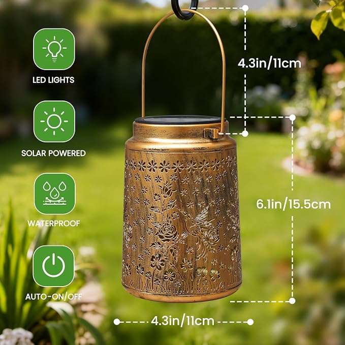 2 Pack Solar Lanterns Outdoor Waterproof Hummingbird Garden Decor Gift - Image 7