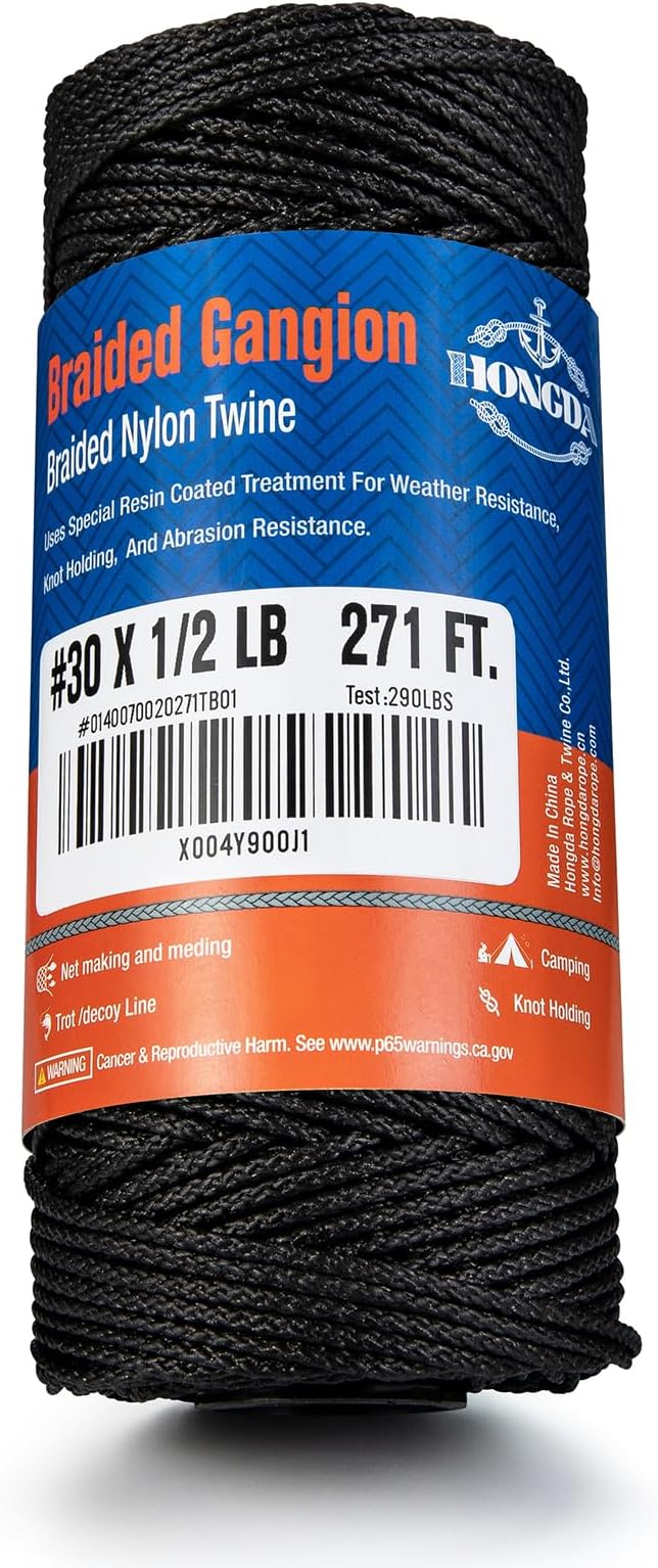 HONGDA Braided Black Nylon String, #30 Tarred Bank Line Twine, 271 Feet Black - Image 4