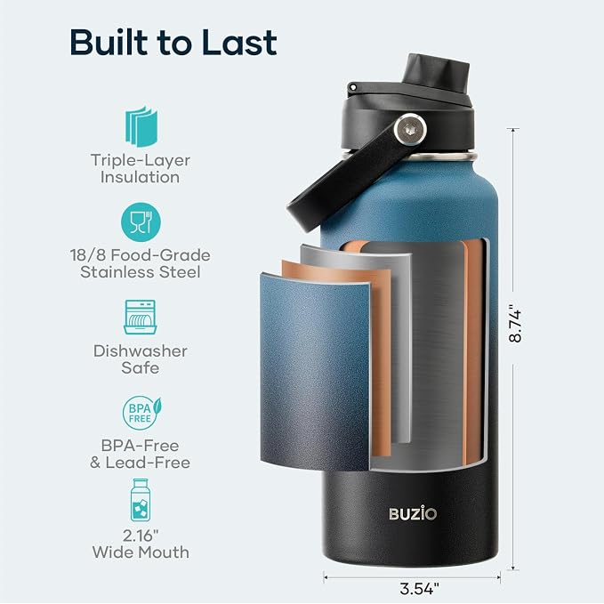 BUZIO Water Bottle with Straw Lid and Flex Cap, 32oz Modern Double Vacuum - Image 4