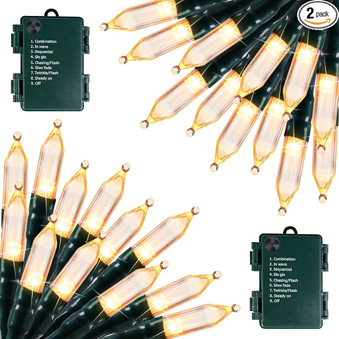 Brightown Battery Operated Christmas Lights 2 Pack 18 Feet 50 LED Clear Mini by Brightown