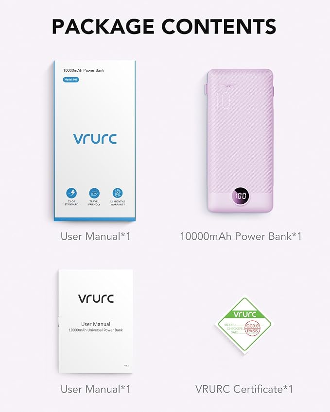 VRURC Portable Charger Built-in Cables and AC Wall Plug, USB C Power Bank - Image 8