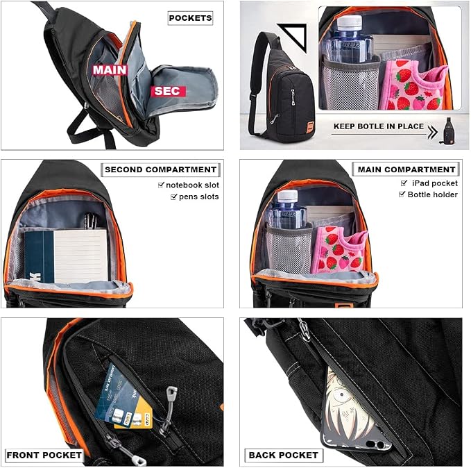 Peicees Small Sling Backpack Waterproof Unisex Shoulder Bag Chest Crossbody - Image 3