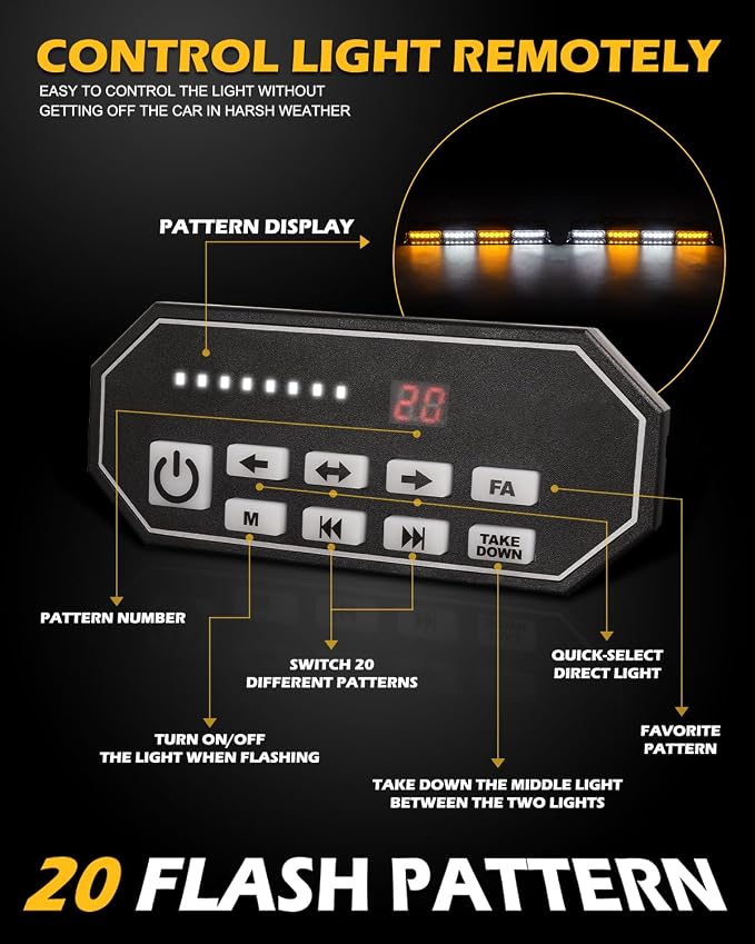 HLauto 604N Emergency Dash Strobe Lights: 2x16.8 inch Amber White Security - Image 5