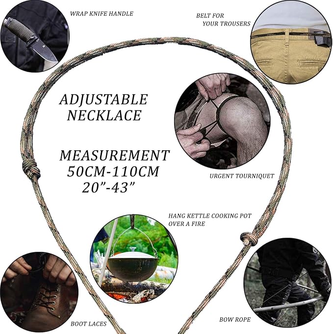 BSGB Fire Starter Paracord Necklace EDC Military Survival Gear Tinder Cord Fire - Image 3