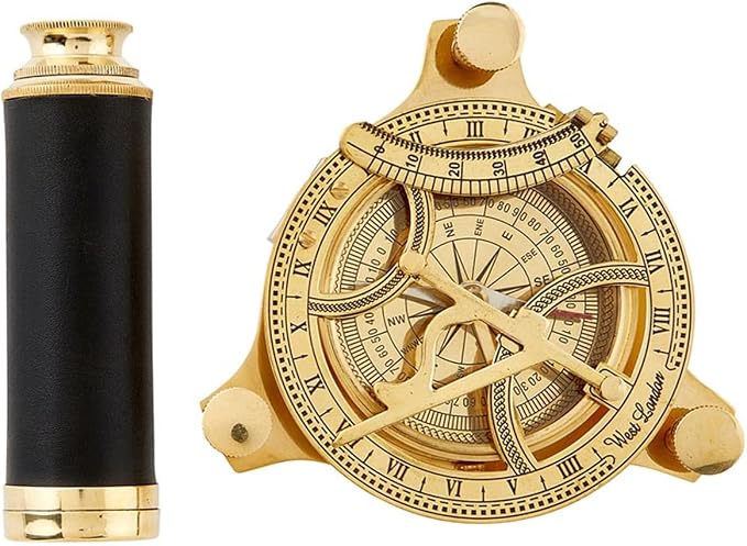 Explorer's Legacy Vintage Brass Compass and Telescope Set - Image 2