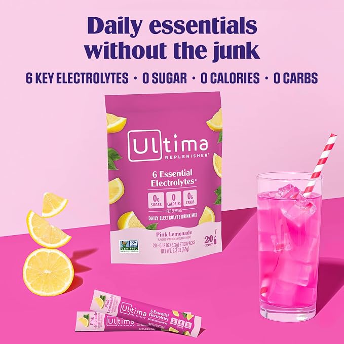 Ultima Replenisher Daily Electrolyte Powder – Pink Lemonade, 20 Stickpacks – - Image 2