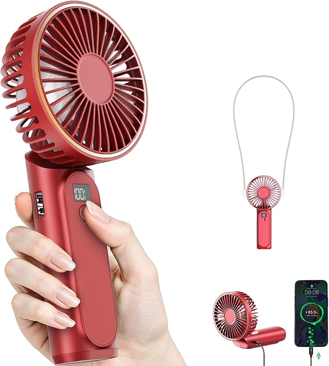 Portable Handheld Fan, 180 Adjustable, 6 Speed Wind, Display Electricity in by TUNISE