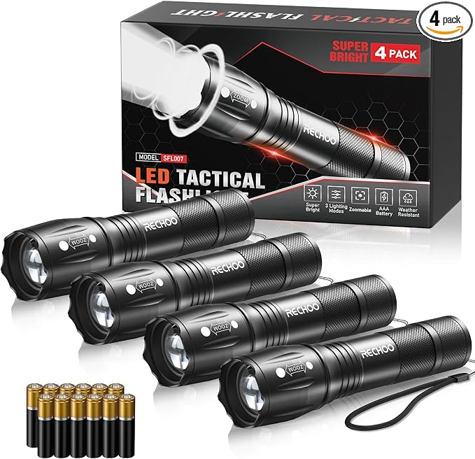 RECHOO 4Pack LED Flashlight, Bright Small Flashlights High Lumens by RECHOO