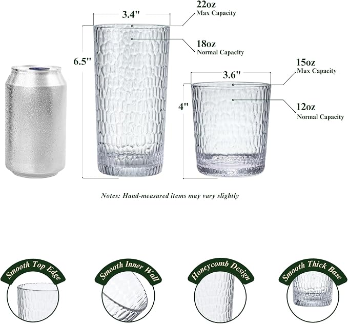 15oz and 22oz Clear Acrylic Glasses Drinkware, Honeycomb Stackable - Image 3
