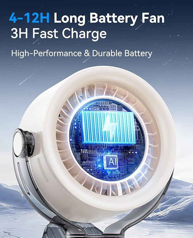KIMMOO 4000mAh Rechargeable Portable Clip on Fan-100-Speed Touch Control - Image 4