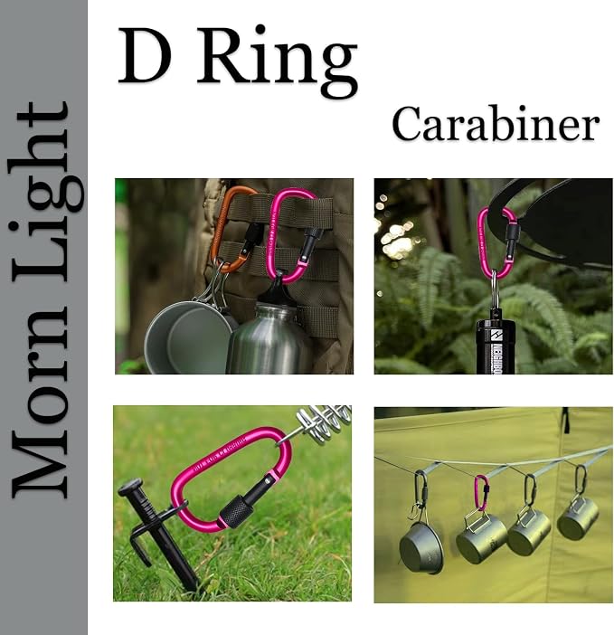 6 Pack Small Locking Carabiner, 3 Inch Aluminum D-Shape Snap Hook - Image 5