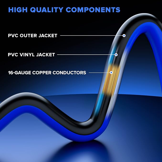 Maximm 10 Ft Black and Blue Extension Cord, Heavy Duty 16 AWG, ETL Listed - Image 5