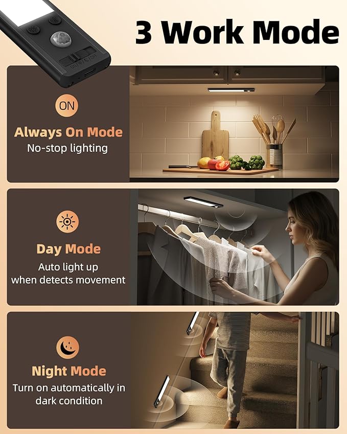 EZVALO 8" Under Cabinet Lighting, 2400mAh USB-C Rechargeable Motion Sensor Light - Image 5