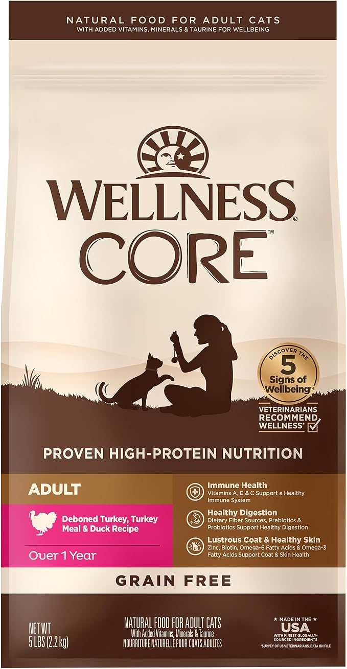 Wellness CORE Adult Dry Cat Food, Grain Free Kibble, Turkey Meal and Duck Recipe by WellnessNaturalPetFood