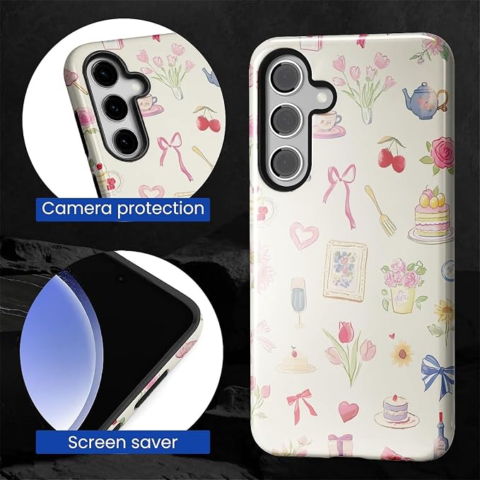 for Samsung Galaxy S24 Case, HL2 Aesthetic Bow Preppy Collage Hybrid 2 Layer - Image 4