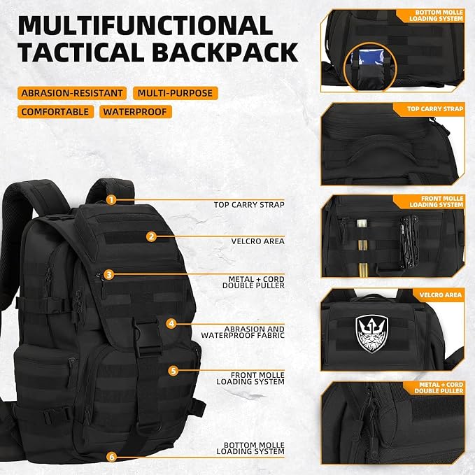 50L Military Tactical Backpack 3 Day Assault Pack Molle Daypack Hiking Backpack - Image 3