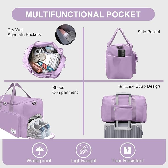 Suruid Gym Bag for Women Men, Travel Duffle Bag Large Capacity Carry On - Image 3