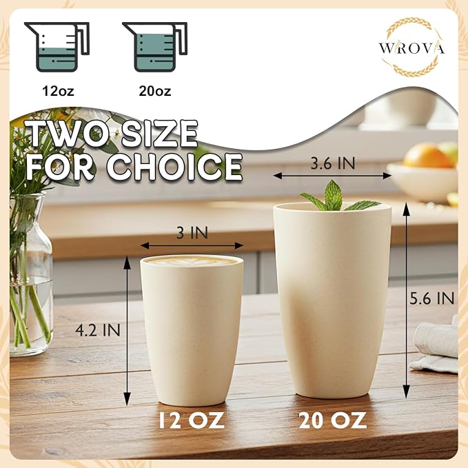 Wrova Wheat Straw Cups 6 PCS Good Alternative to Plastic Reusable Cups 12 oz - Image 3