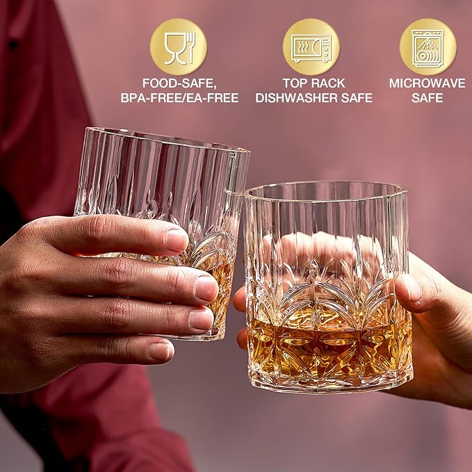 Hlukana Unbreakable Plastic Whiskey Glasses Set of 6, 14 Oz Old Fashioned - Image 3