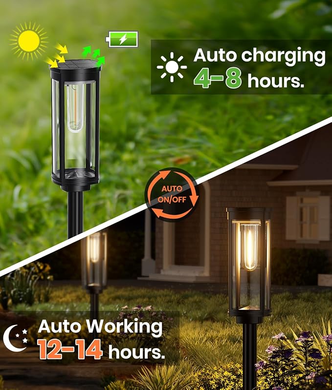NEWMESSI 12 Pack Solar Pathway Lights Outdoor IP65 Waterproof Super Brightness - Image 4