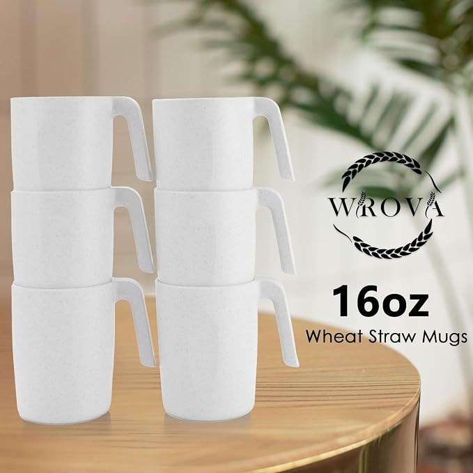 Wrova Wheat Straw Cups with Handles 16oz -Plastic Cups Reusable Set of - Image 5