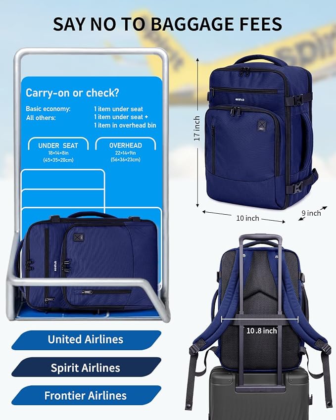 ECOHUB 17" Small Travel Backpack, United Airlines Personal Item Bag 17x10x9 - Image 2