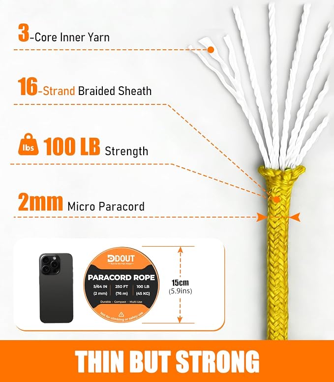 DDOUT 2mm Paracord 100lb, Thin Micro Paracord Rope, DIY Projects, Camping & - Image 3